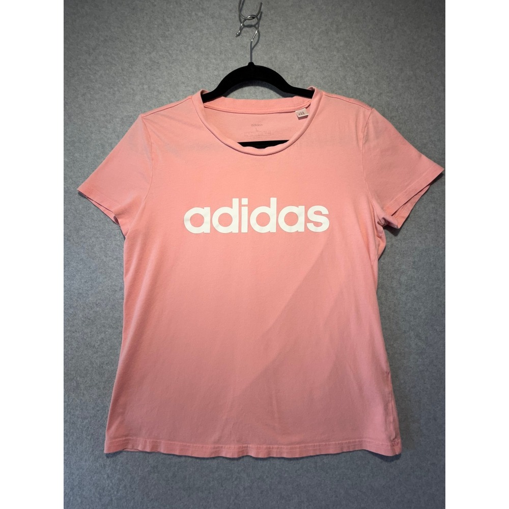 Adidas Womens Essentials Linear Logo Graphic T-Shirt Peach Pink Large FM6423